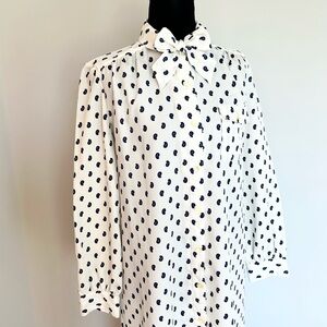Vintage Parade New York Polka Dot Midi Shirt Dress with Bow Collar